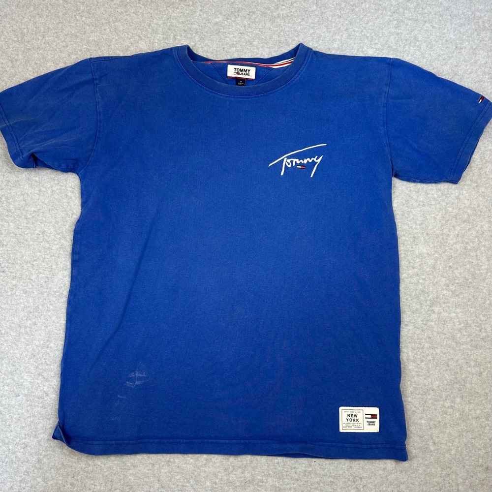 Tommy Jeans Mens‎ Blue Script Logo Graphic T-Shirt Medium DM05674 - Picture 2 of 9